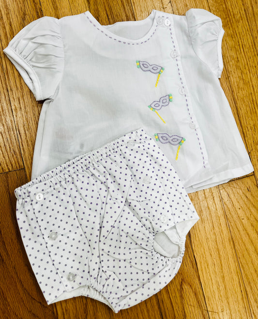 White Riley Girl Diaper Set - Mardi Gras