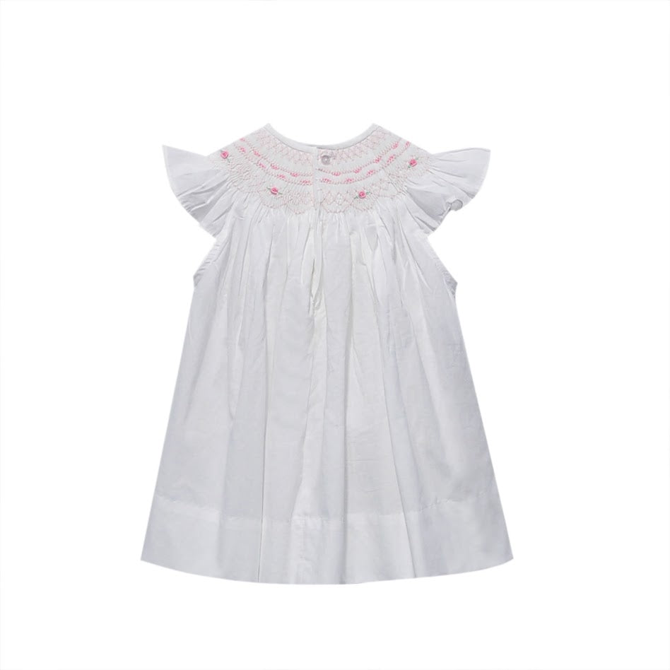 White Georgette Bishop Dress-Roses & Ruffles