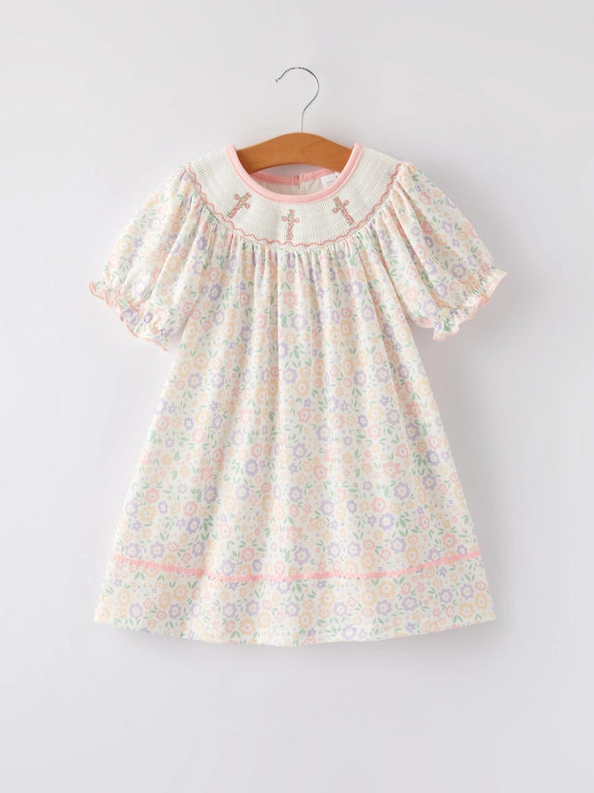 Cross Smocking Embroidery Dress