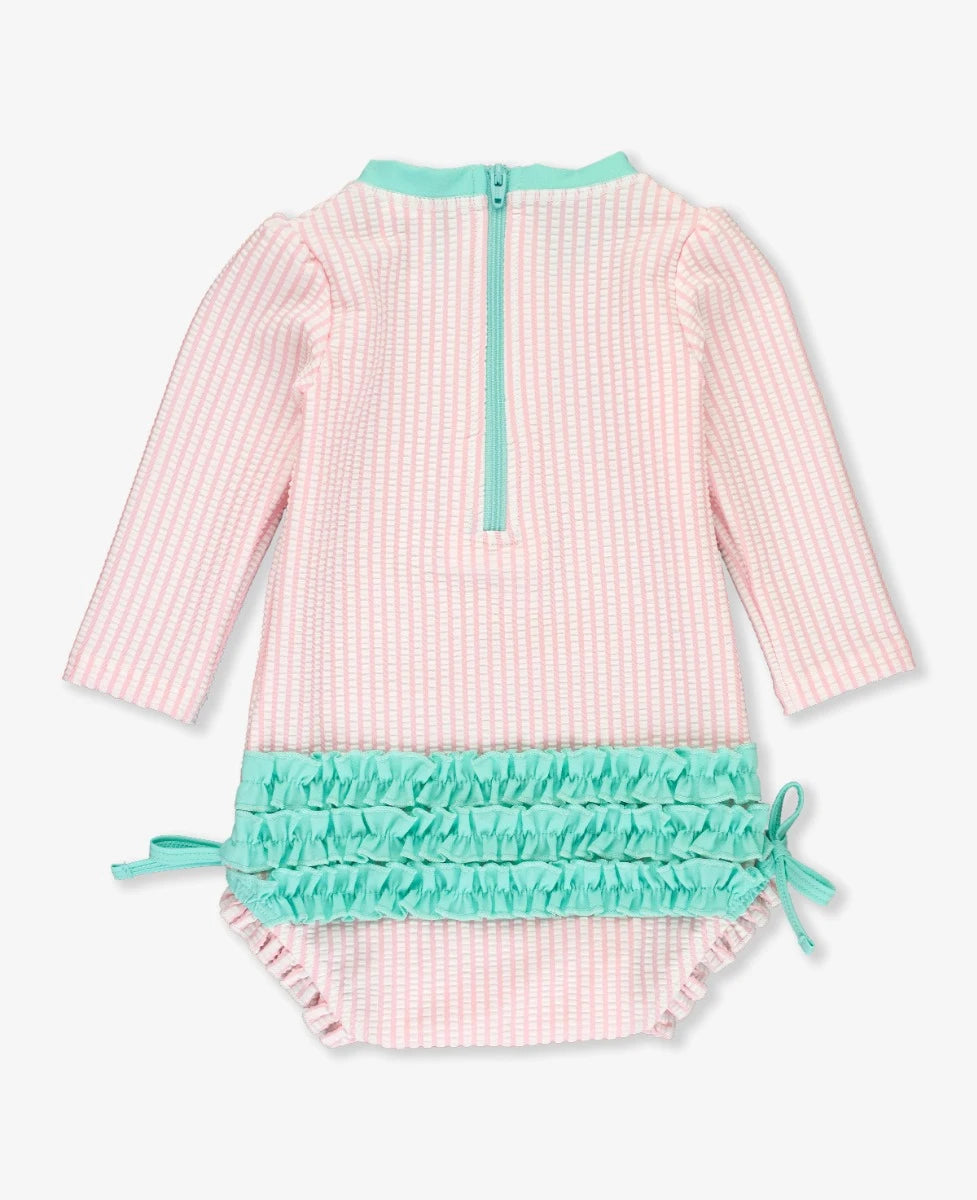 Pink Seersucker LS One Piece Rash Guard