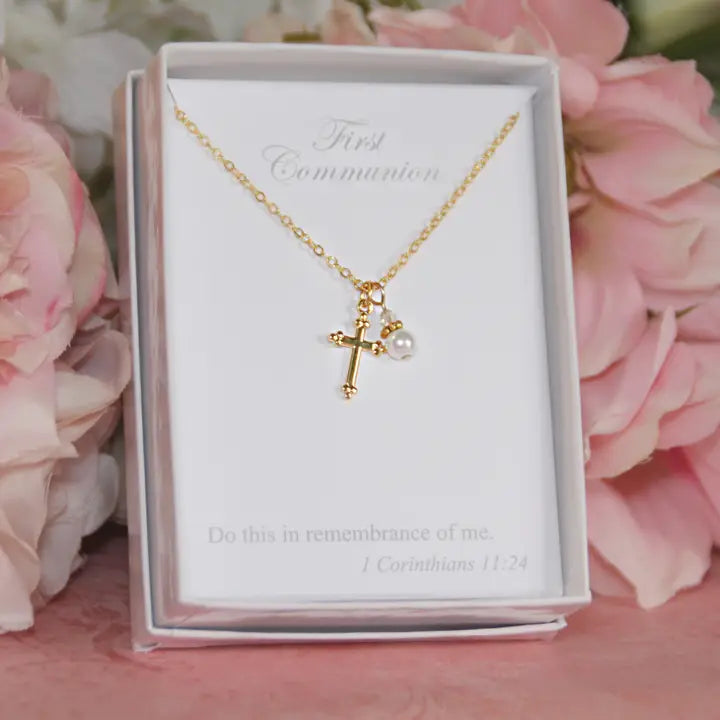 First Communion Cross/Pearl Necklace CJ 399