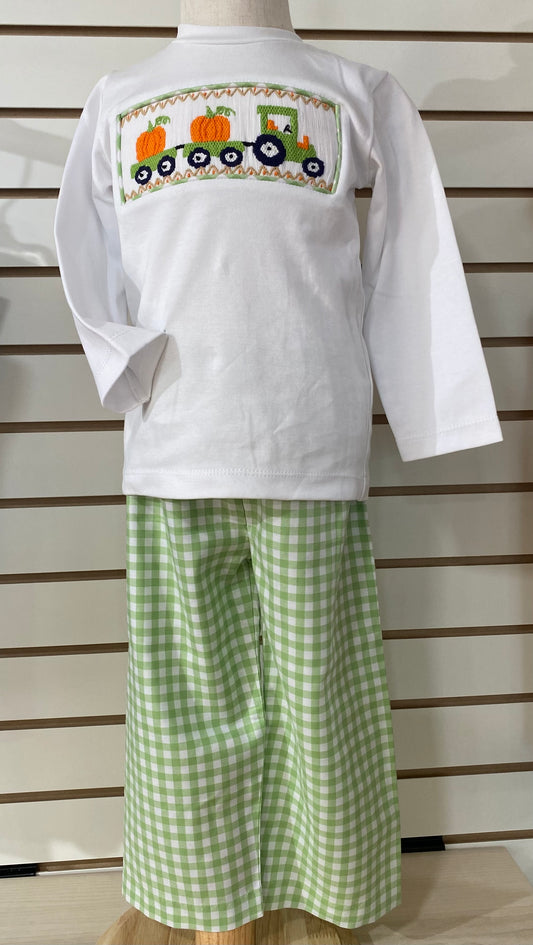 Pumpkin/Tractor Green Checkered Pants Suit