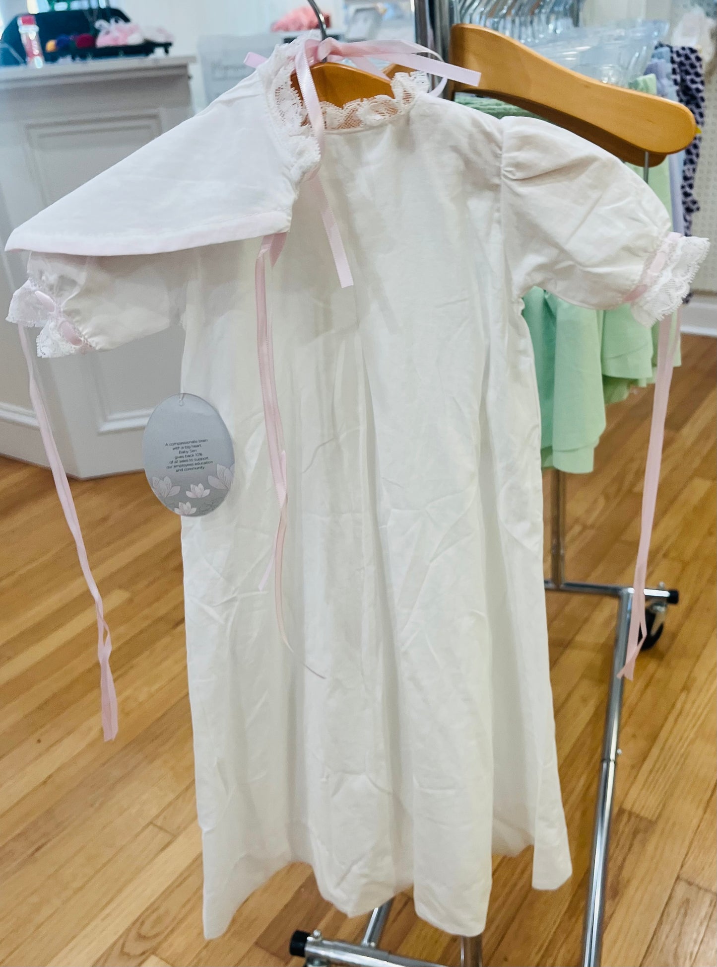 White Tierney Christening Gown - Pink