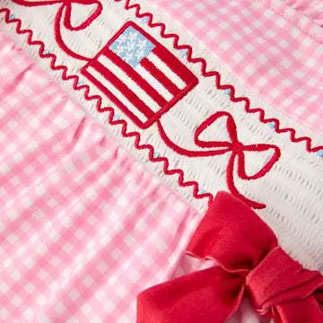 4th of July Plaid Girls Dress Bow Ruffle