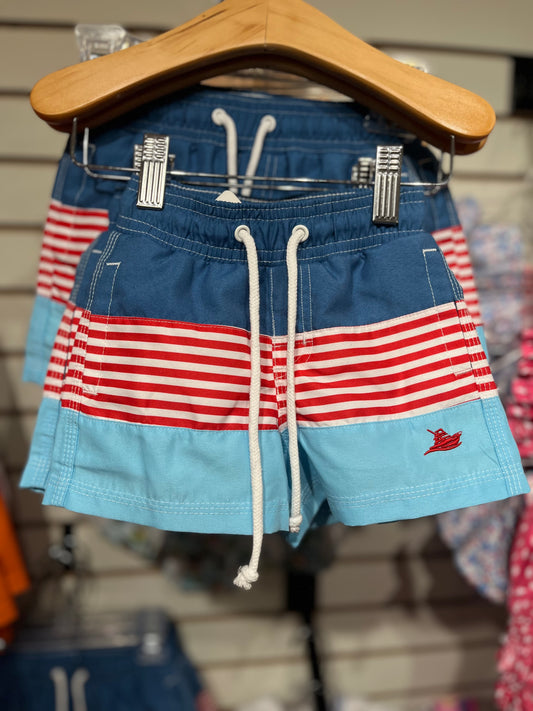 Red White Blue Color-block Swim Shorts
