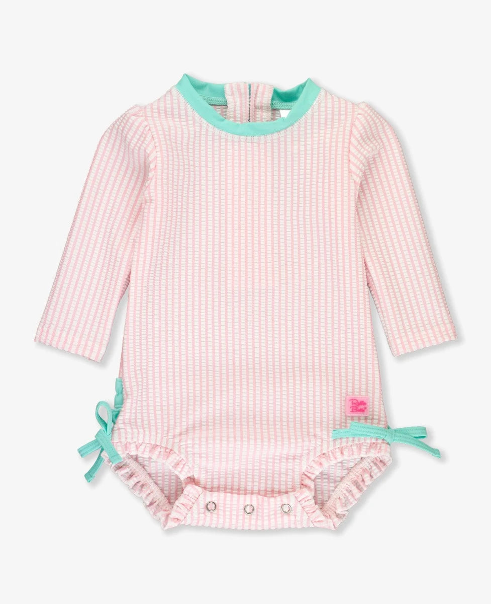 Pink Seersucker LS One Piece Rash Guard