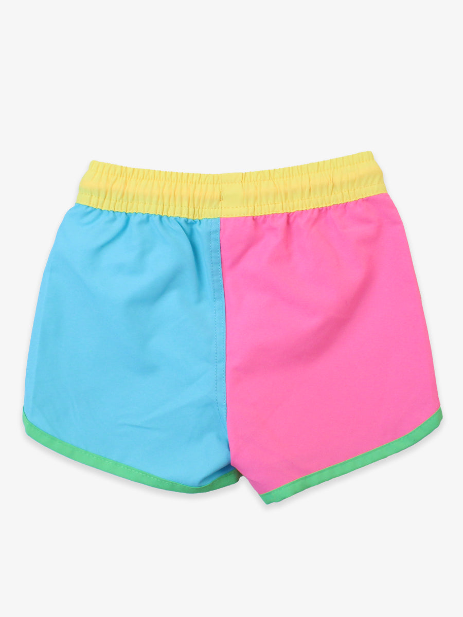 Neon Color Block Dolphin Hem Swim Trunks