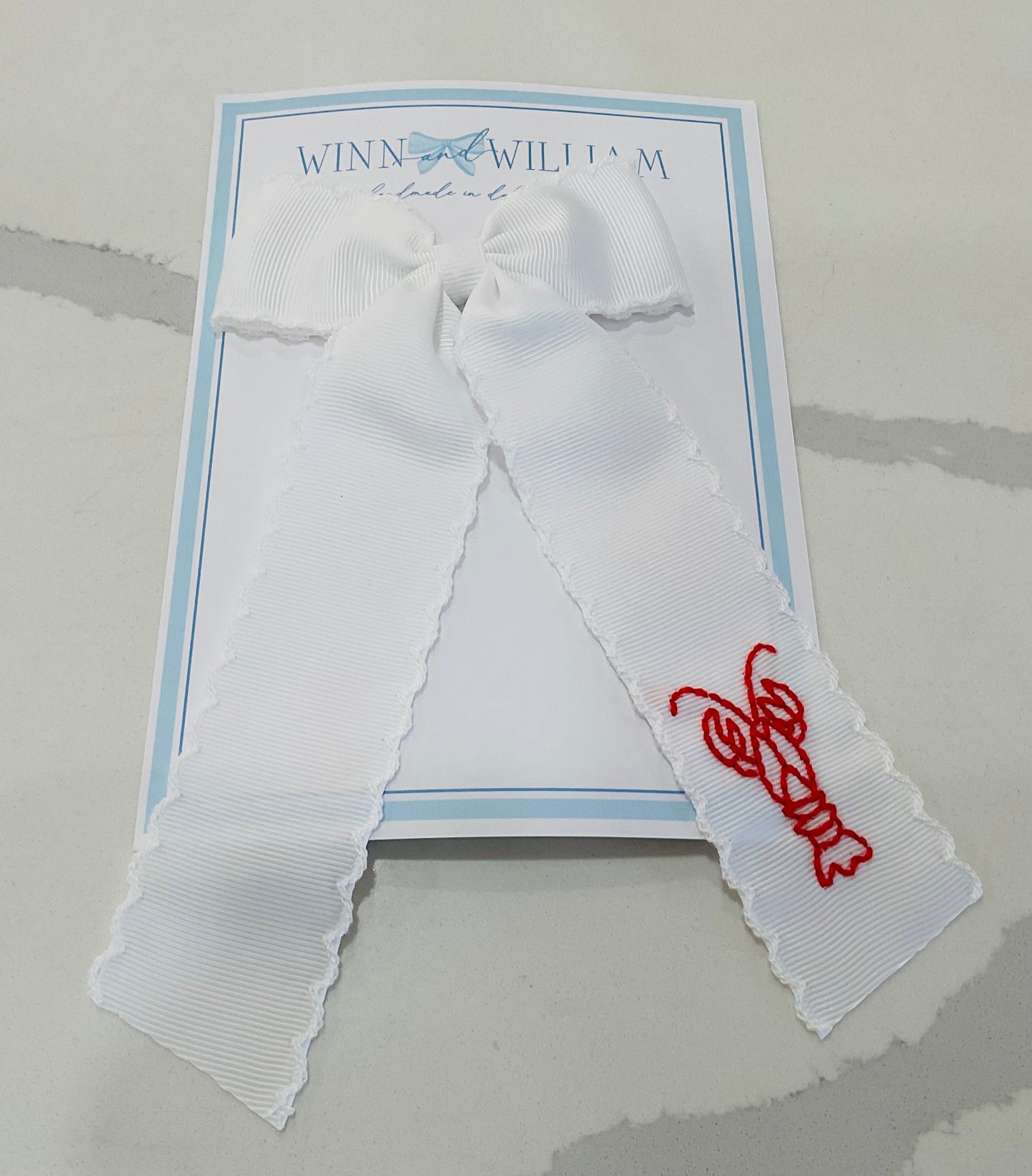 Crawfish Moonstitch Medium Bow-White