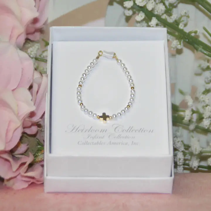 Infant Dainty Cross Pearl Bracelet 4.5" CJ-563