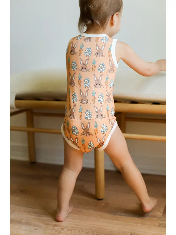 Orange Bunny Henley Onesie w/snaps