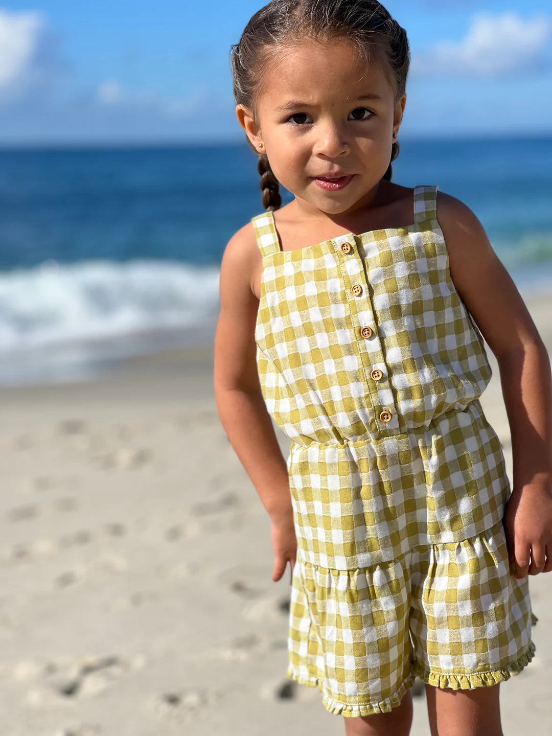 Maya Romper (Cream or Gold Plaid)