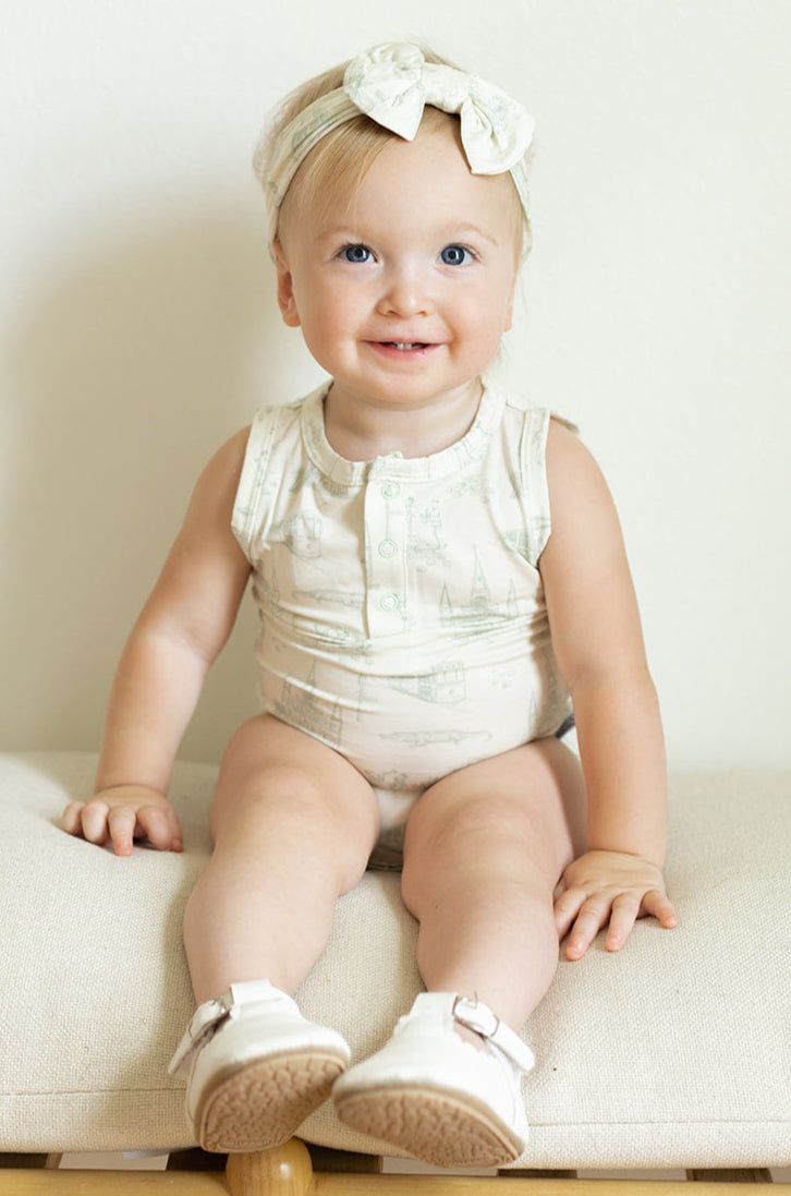 Sage Toile Bamboo Henley Onesie