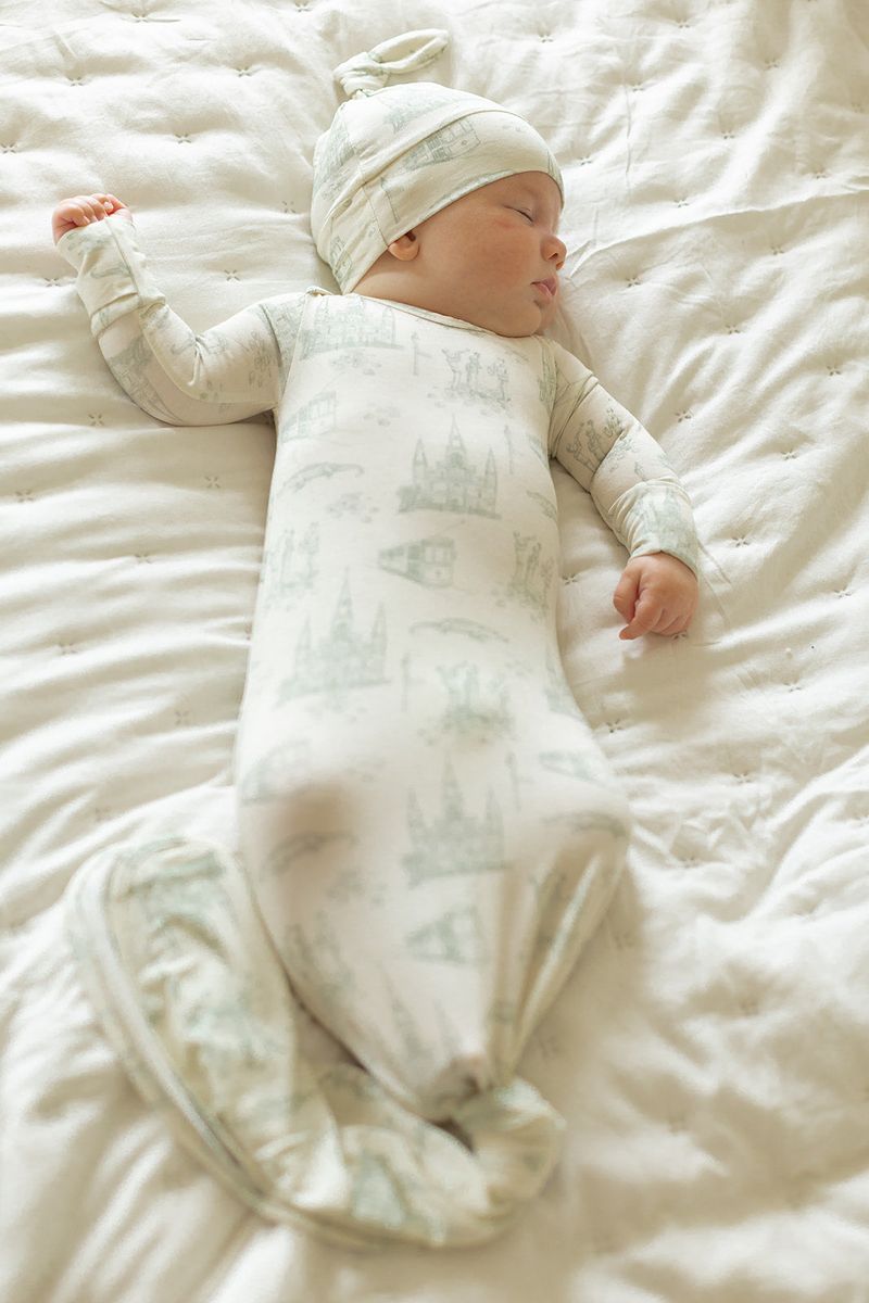 Sage Toile Bamboo Knotted Gown