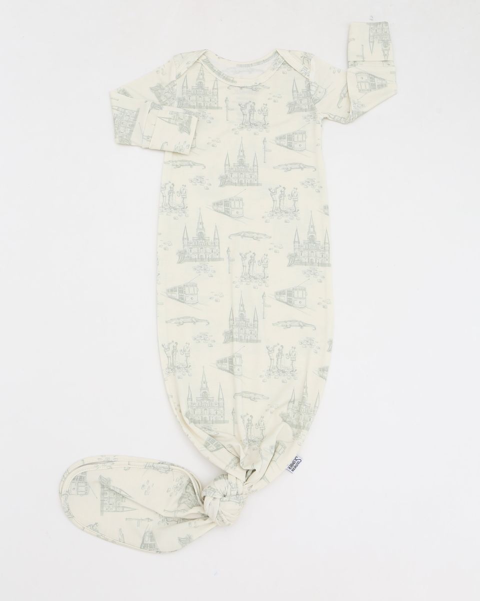 Sage Toile Bamboo Knotted Gown