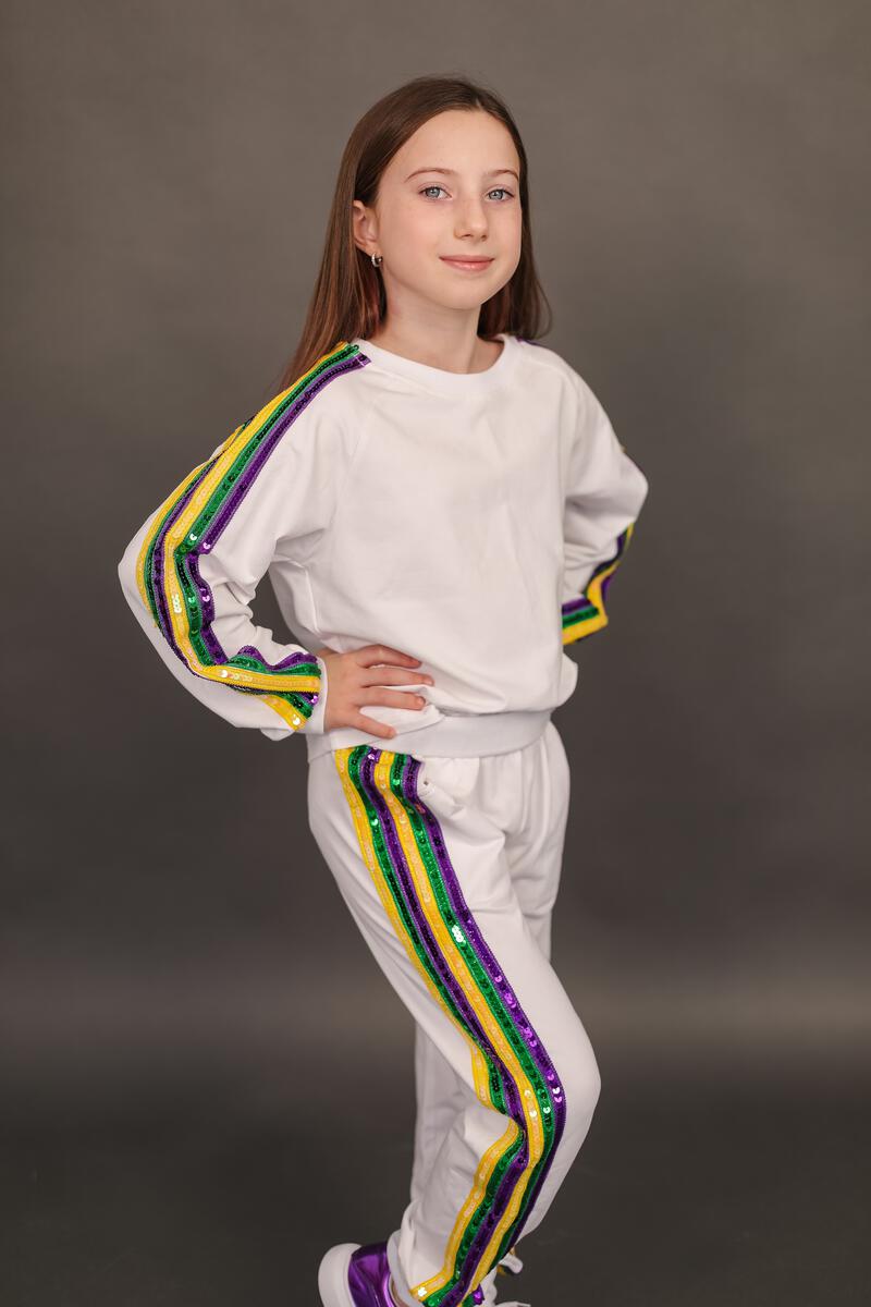 White Mardi Gras Jogger w/Side Sequins