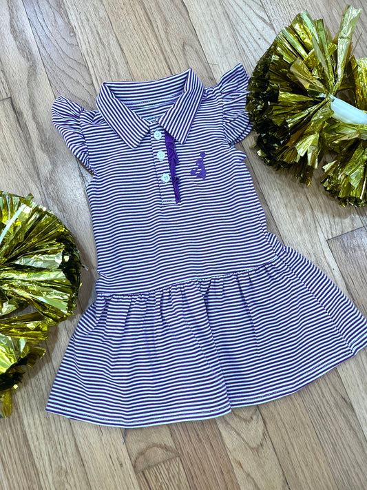 Game Day Dress - Purple/White Stripe