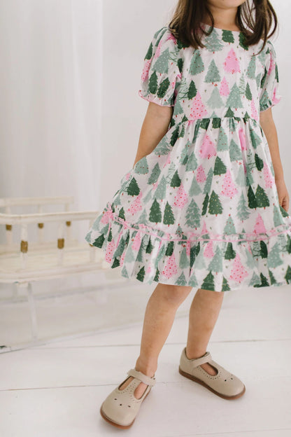 Aura Poplin Dress in Christmas Trees