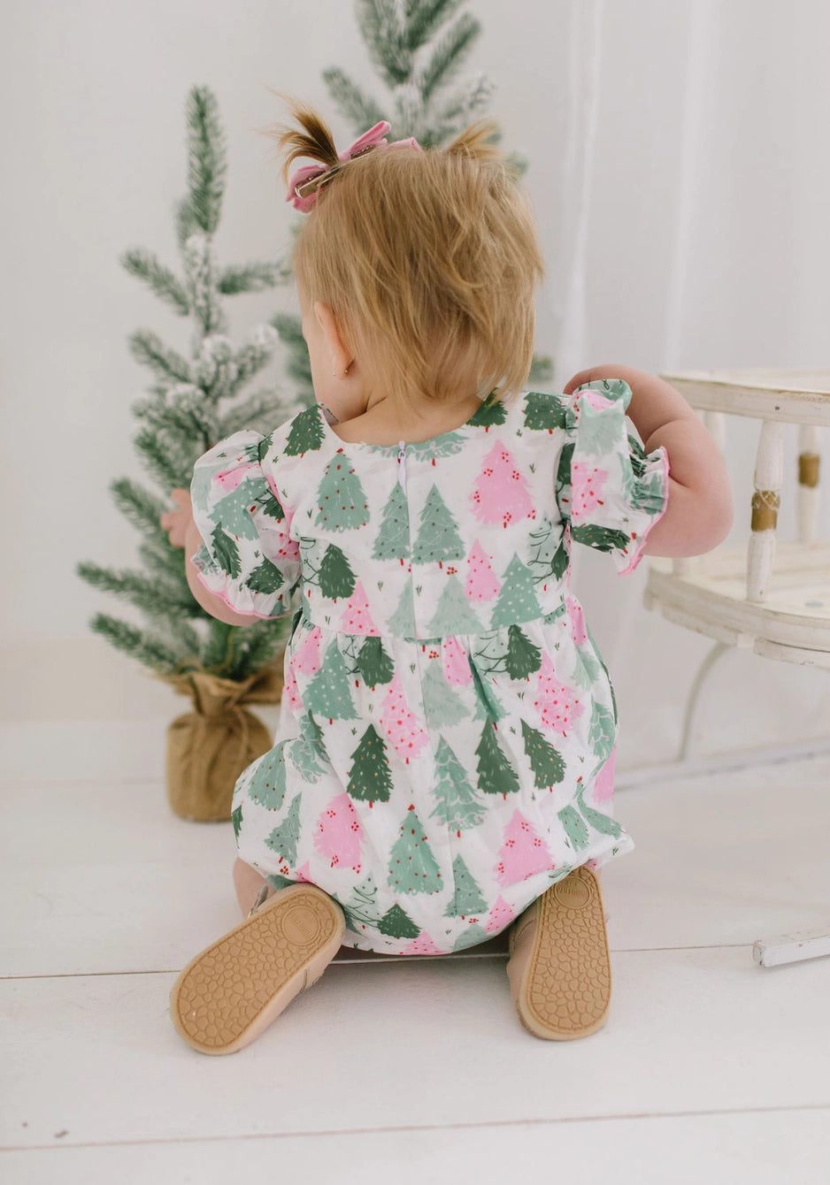 Quinn Poplin Romper in Christmas Trees