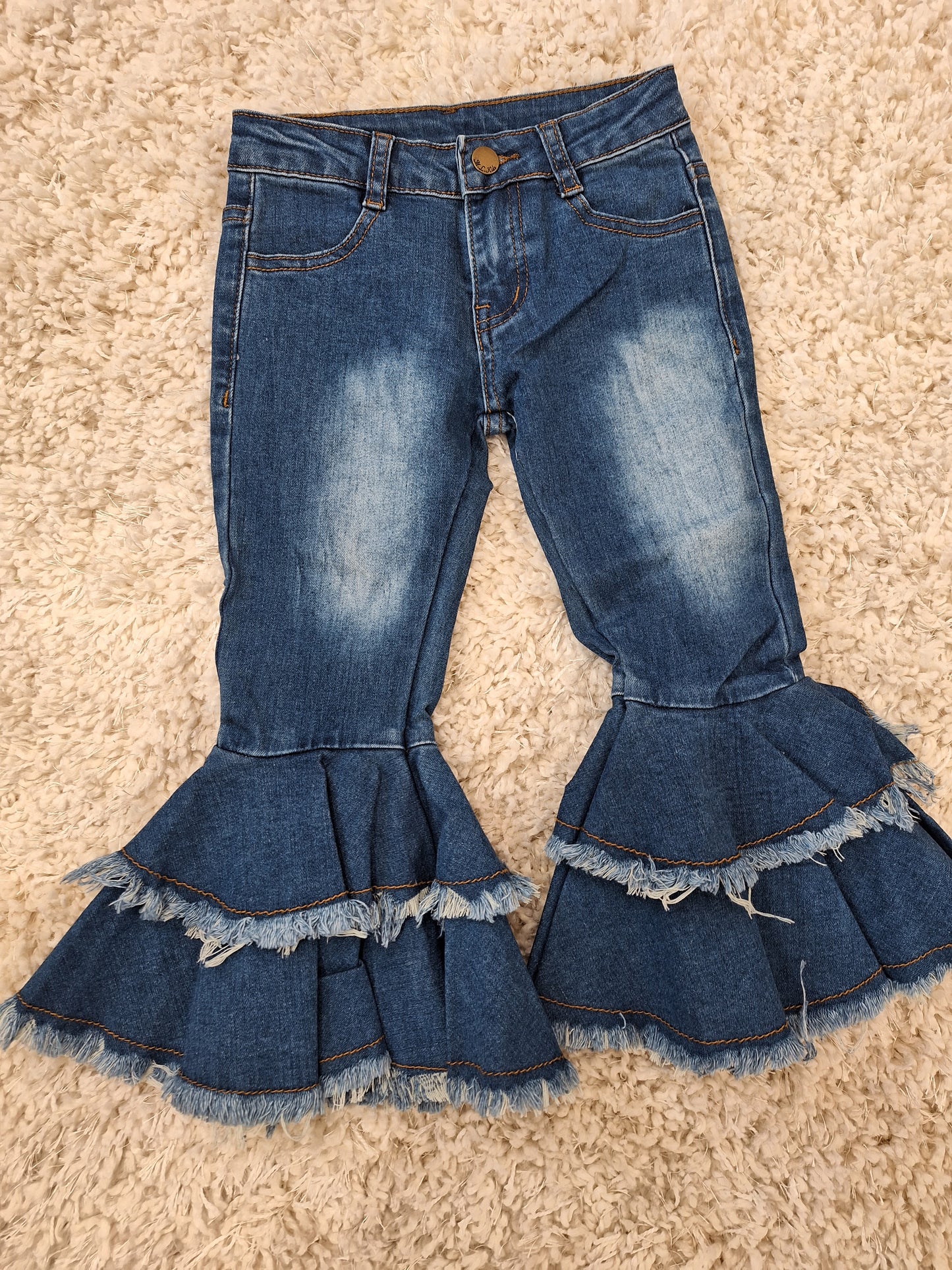 Double Ruffle Bell Bottom Jeans