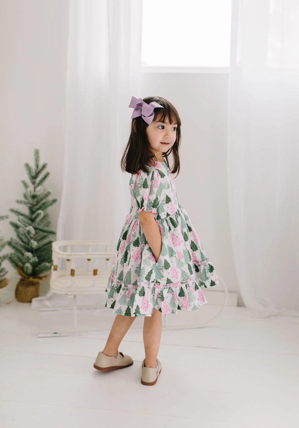 Aura Poplin Dress in Christmas Trees