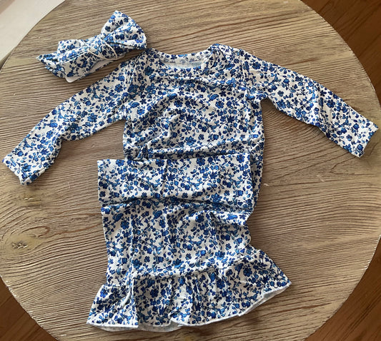 Blue Flower Baby Gown