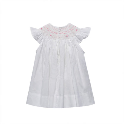 White Georgette Bishop Dress-Roses & Ruffles