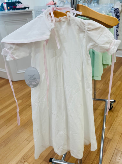 White Tierney Christening Gown - Pink