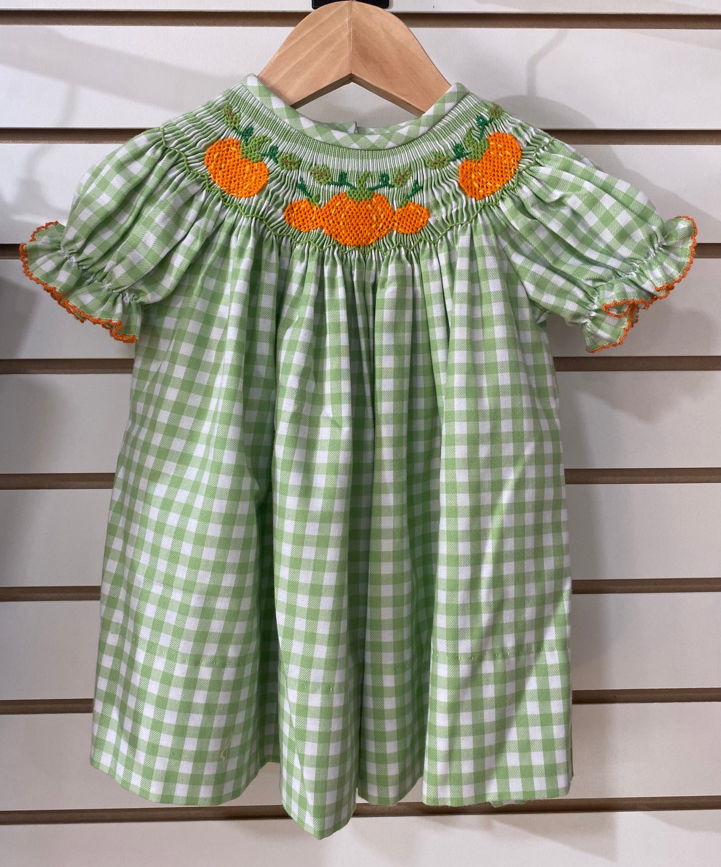 Green Check Smocked Pumpkin Dress