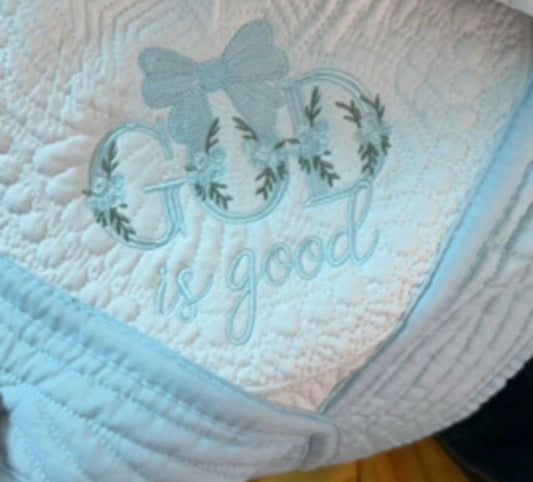 Baby Quilt - Blue God is Good