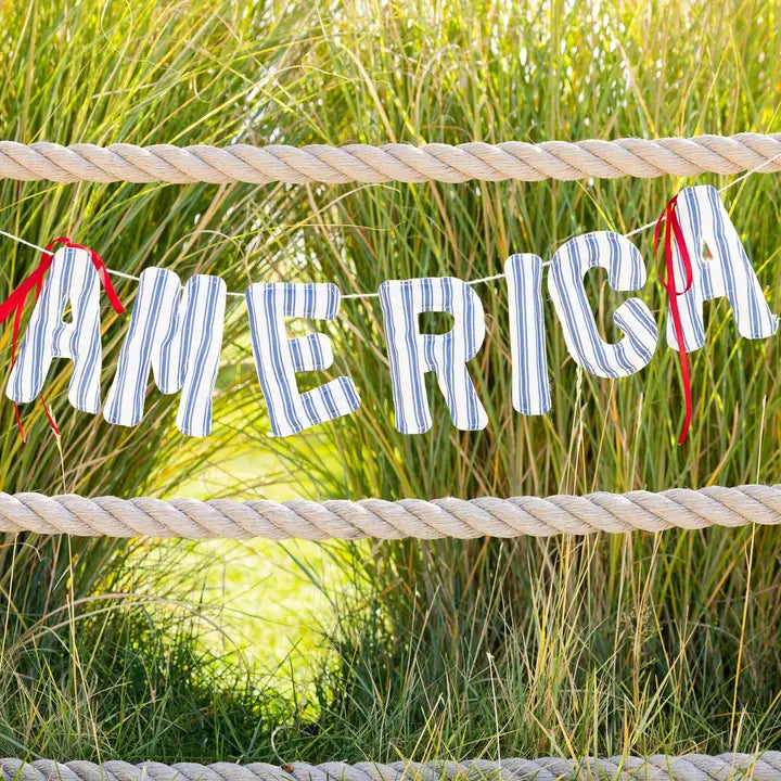 America Ticking Linen Puffy Banner
