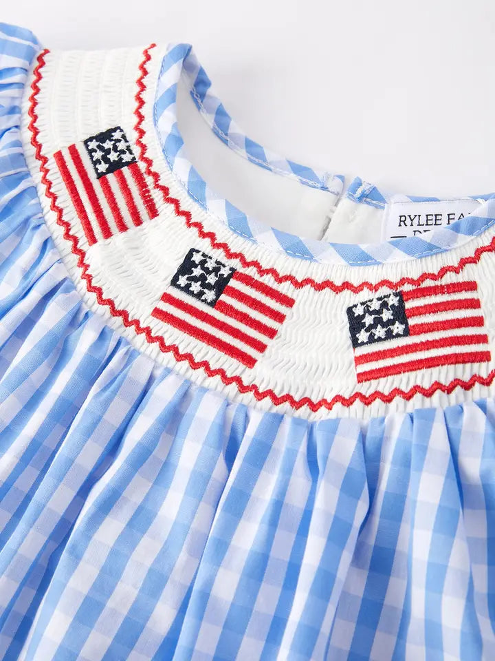 4th of July Flag Embroidery Smocking Dress
