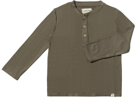 Ribbed Henley L/S Shirt - Green