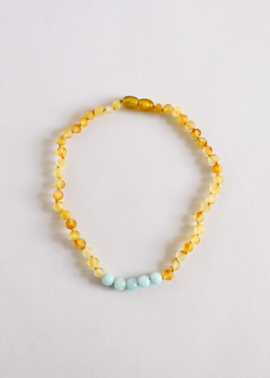 Honey Baltic Amber + Amazonite Necklace 11”