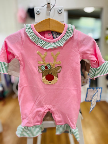 Reindeer Applique Girls Romper