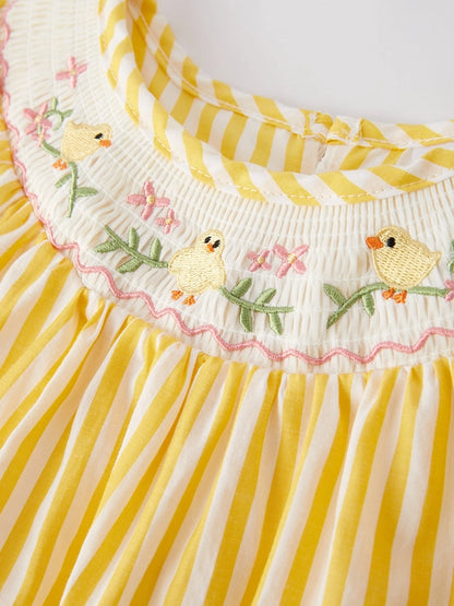 Chick Floral Embroidery Smocking Dress