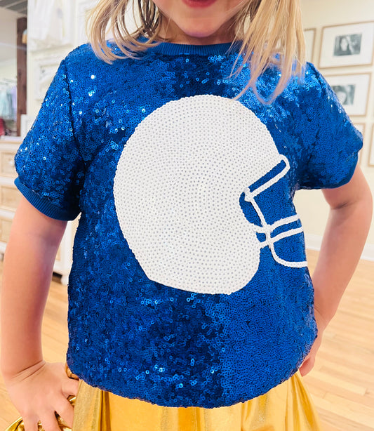 Royal/White Sequins Helmet Top