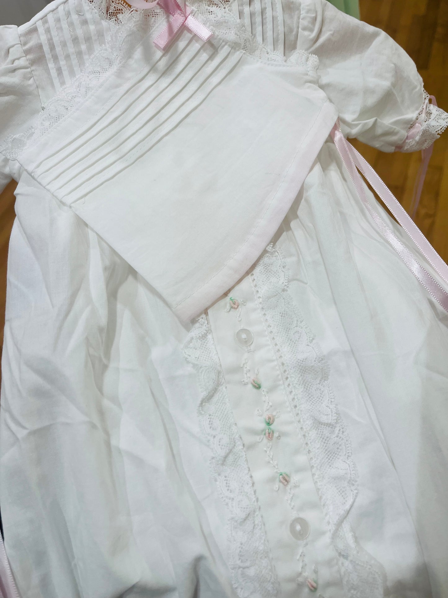 White Tierney Christening Gown - Pink