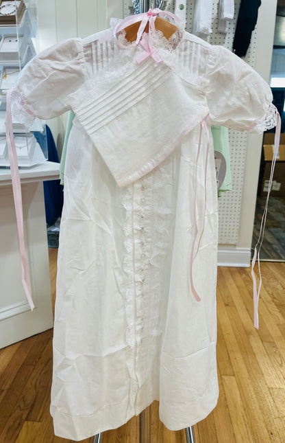 White Tierney Christening Gown - Pink