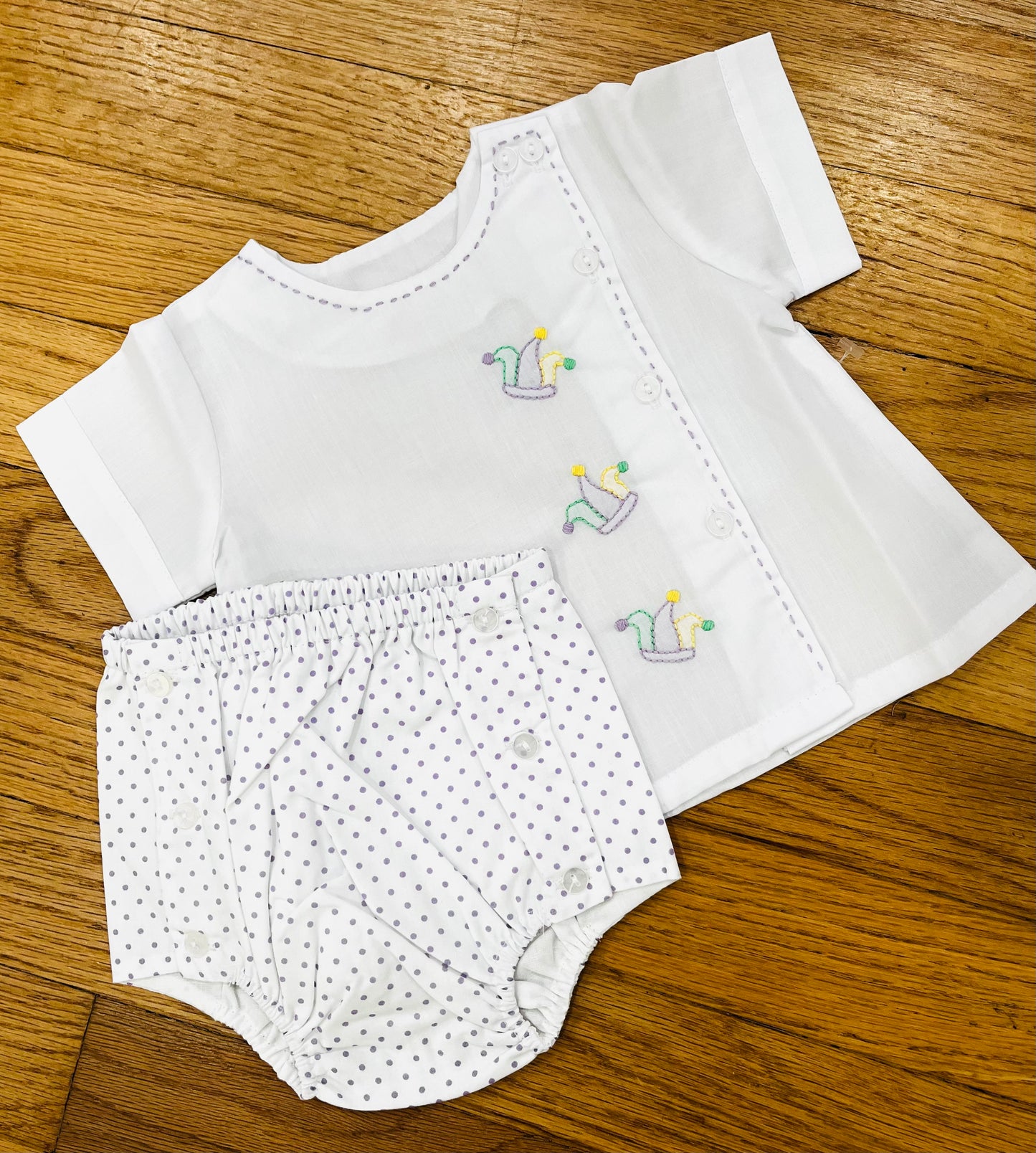 White Riley Diaper Set - Mardi Gras