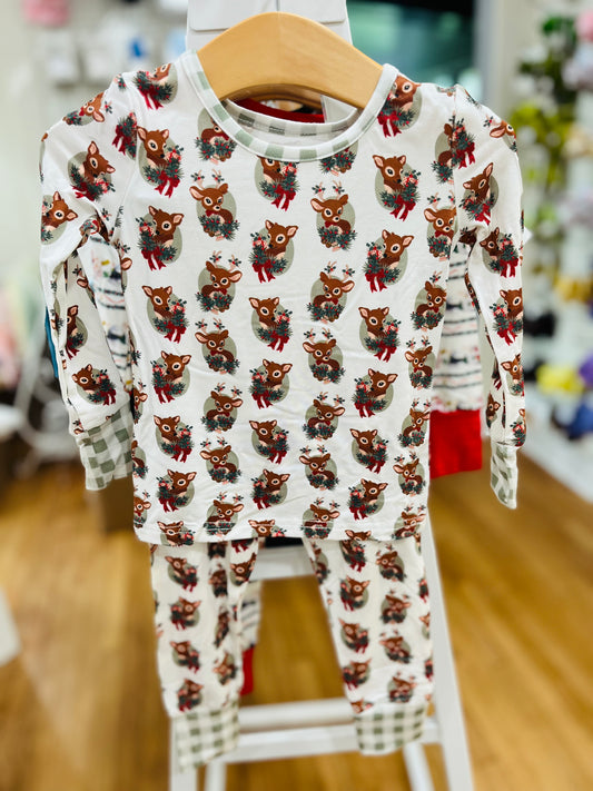 Bamboo Two Piece Pajamas Set - Reindeer