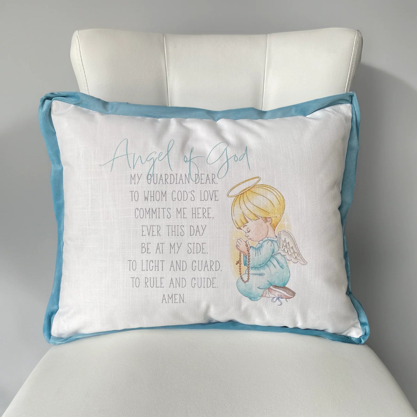 Blue Guardian Angel Printed Pillow