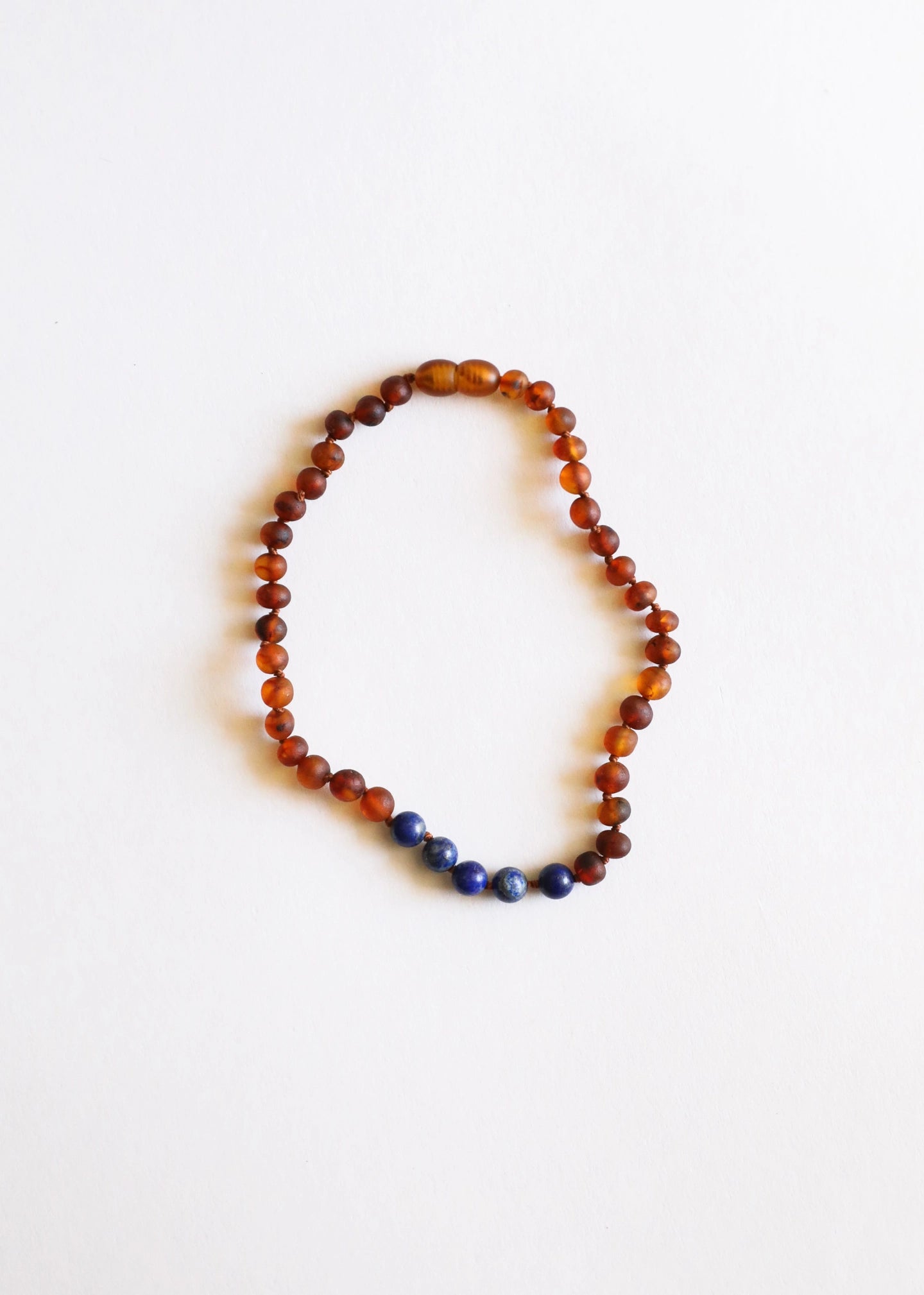 Raw Cognac Baltic Amber + Lapis Necklace 11”