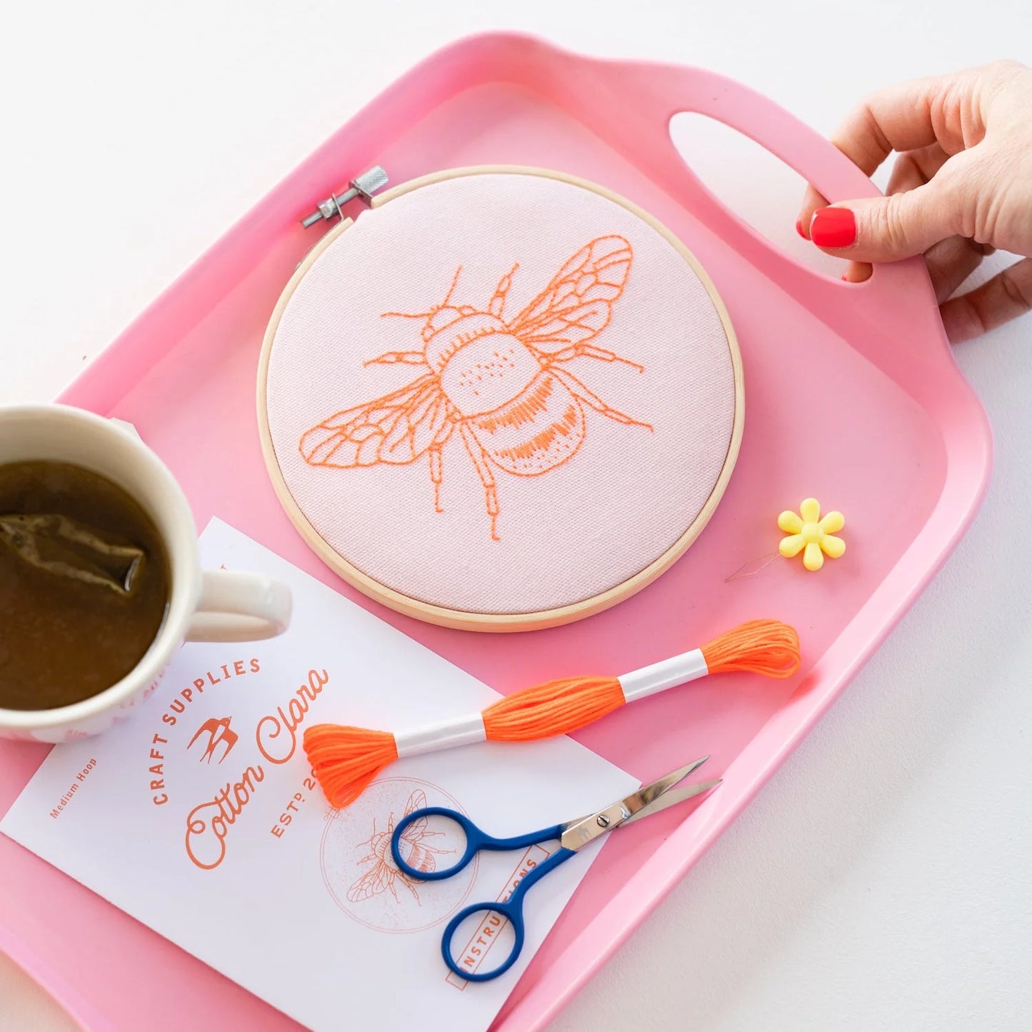 Bee Embroidery Hoop Kit- Blush Pink