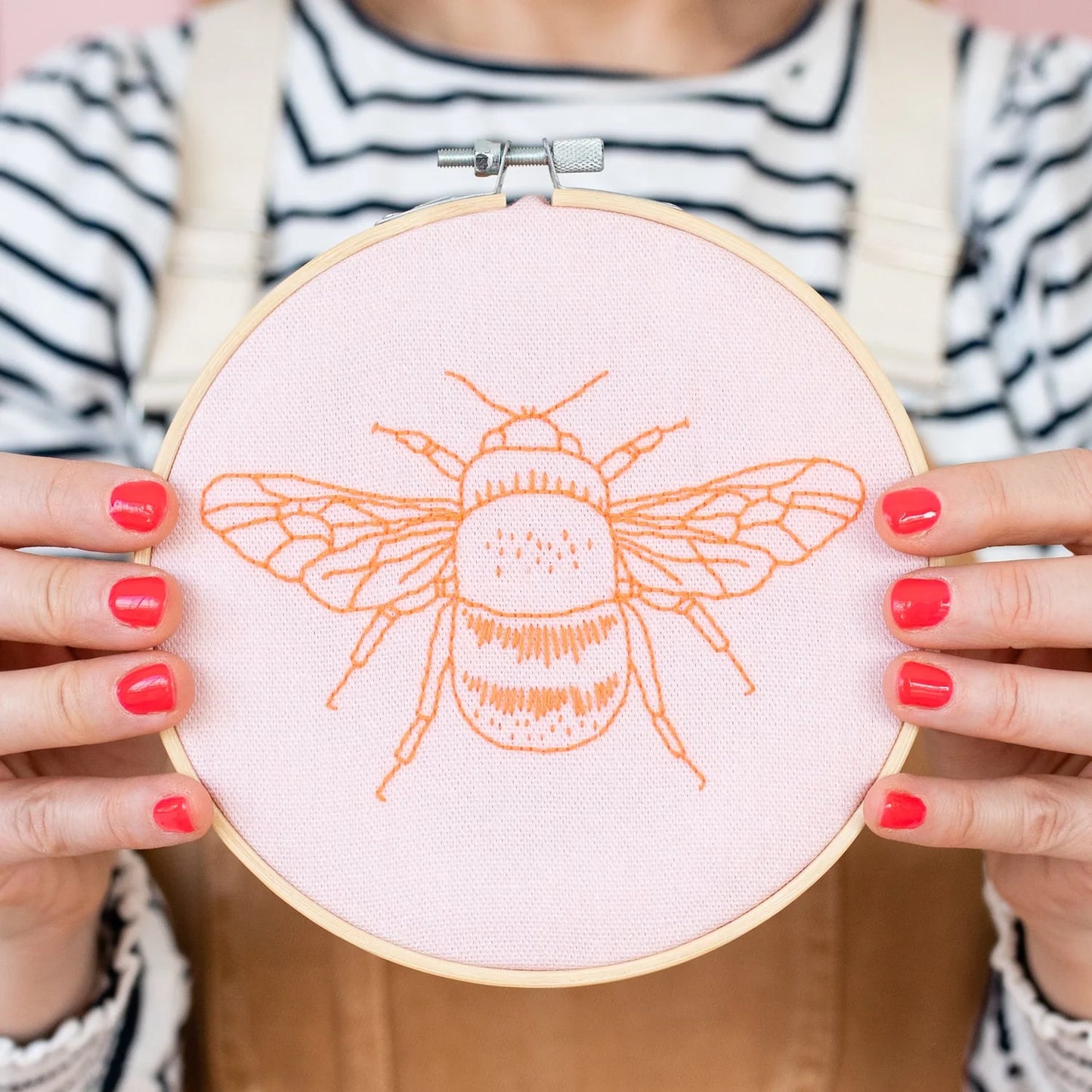 Bee Embroidery Hoop Kit- Blush Pink