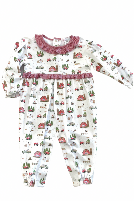 Christmas in the Farm Pima Romper Girls