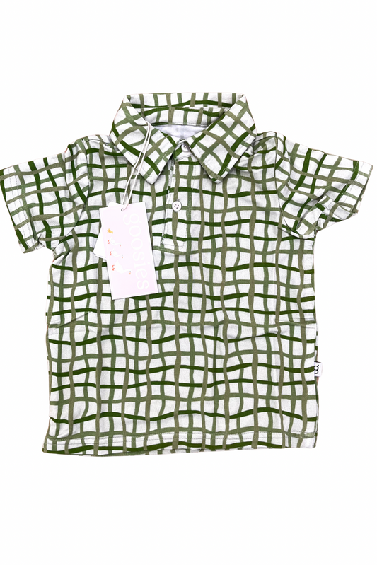 SS Polo Shirt - Green Wavy Plaid