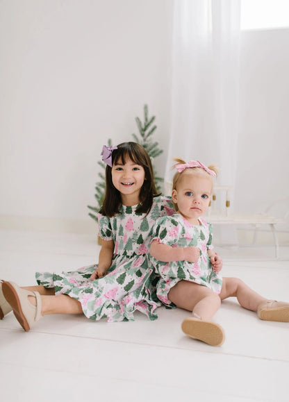 Aura Poplin Dress in Christmas Trees