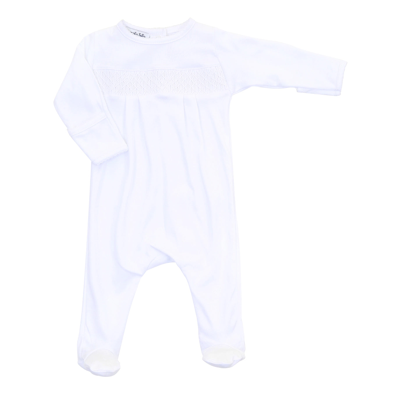 Smocked White Footie with White Trim