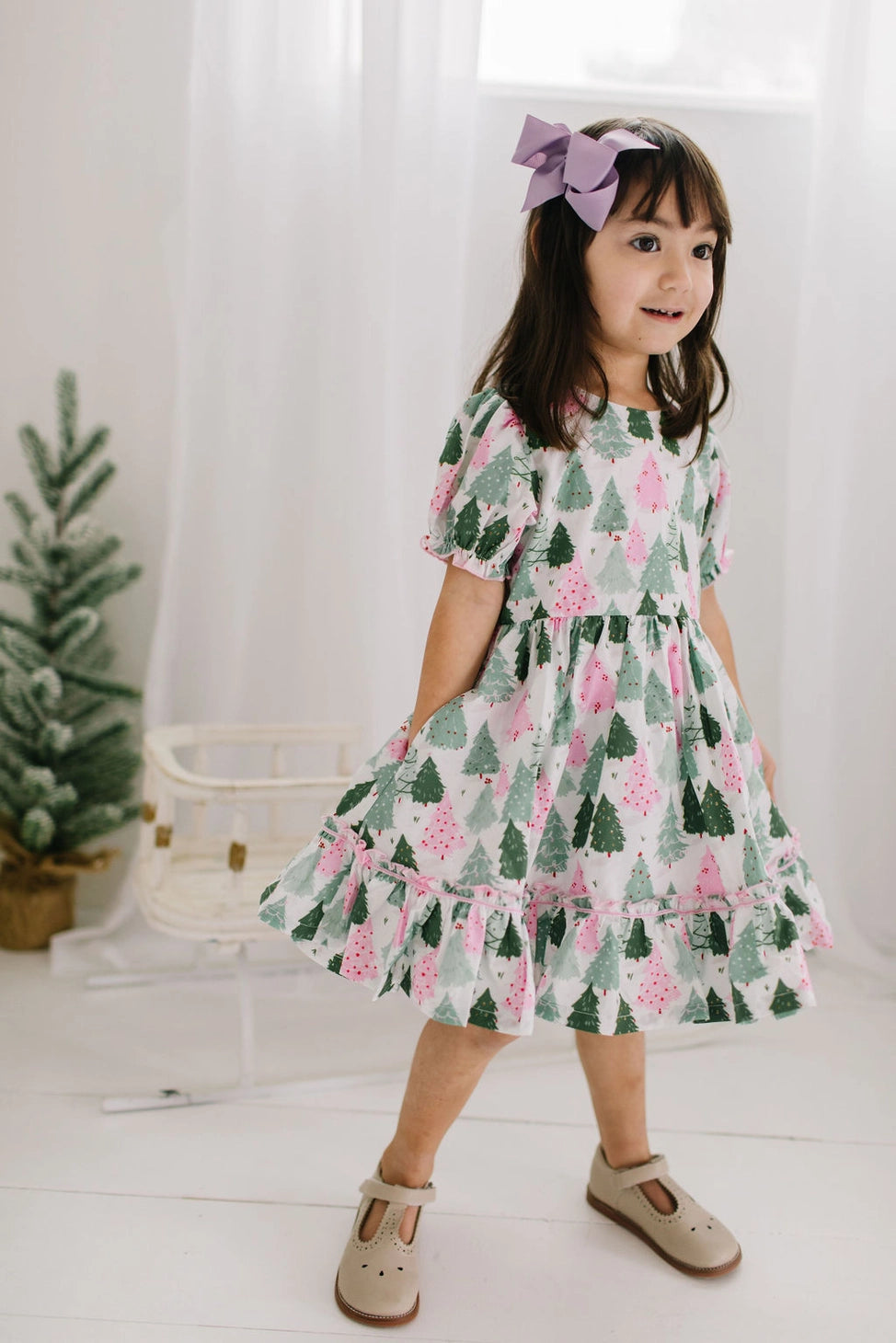 Aura Poplin Dress in Christmas Trees