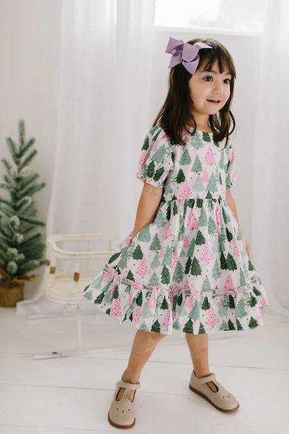 Aura Poplin Dress in Christmas Trees